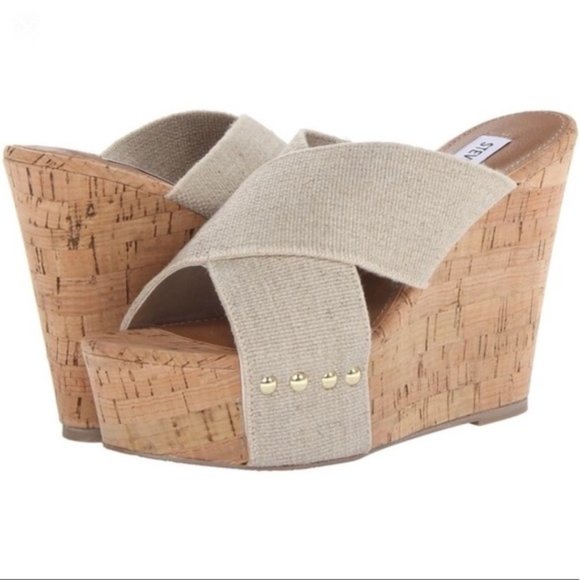 Steve Madden Pride Criss Cross Strap Cork Wedges - Picture 1 of 4